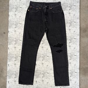 Levi’s 501 Original Fit Distressed High Rise Jeans - Washed Black Size 30x30